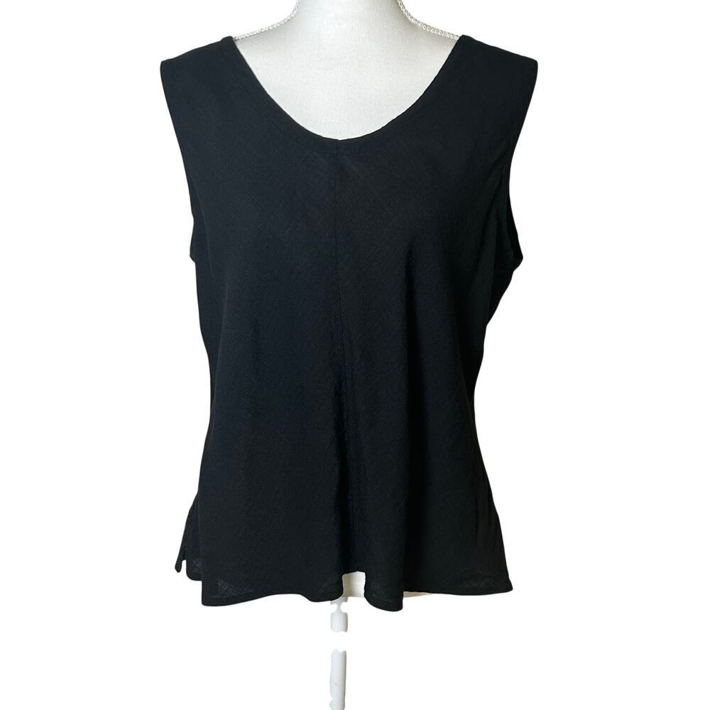 Eileen Fisher black linen blend sleeveless scoop neck textured basic tank XL